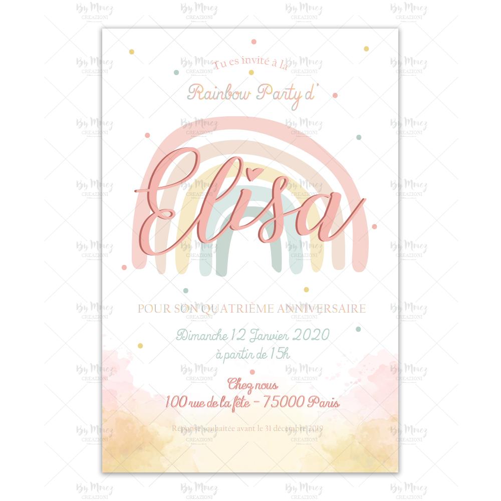 Invitation Anniversaire Theme Arc En Ciel Pastel Mmez Creazioni