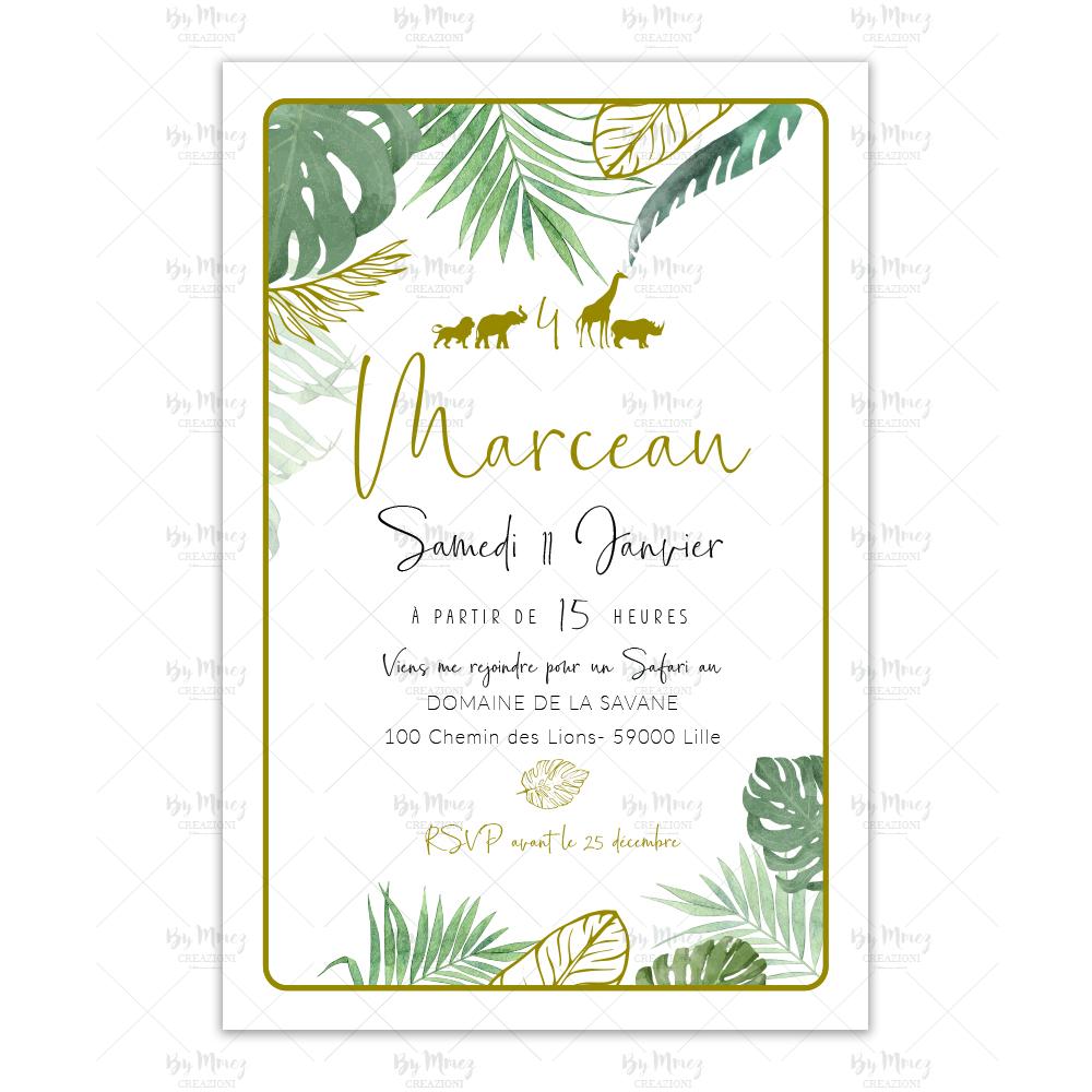 Invitation pour un anniversaire tropical, jungle avec son toucan et se –  Omade