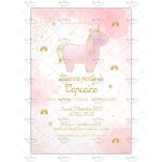 MMEZ CREAZIONI - INVITATION ANNIVERSAIRE PERSONNALISEE - LICORNE & AQUARELLE