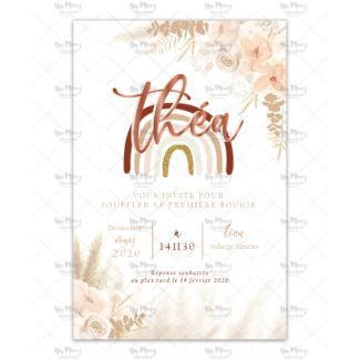 MMEZ CREAZIONI - INVITATION ANNIVERSAIRE PERSONNALISEE - ARC EN CIEL & FLEURS SECHEES