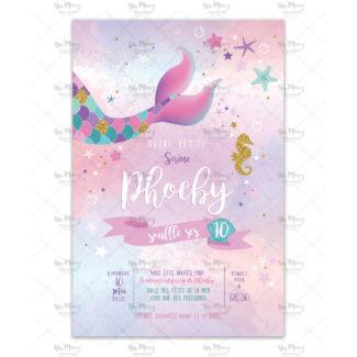 MMEZ CREAZIONI - INVITATION ANNIVERSAIRE PERSONNALISEE - SIRENE & MER ROSE - MERMAID