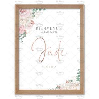 MMEZ CREAZIONI - AFFICHE BAPTEME BIENVENUE PERSONNALISE CHAMPETRE BOHEME ROSE & ROSE GOLD - 1