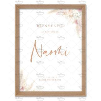 MMEZ CREAZIONI - AFFICHE BAPTEME BIENVENUE PERSONNALISE FLEURS SECHEES & ROSE - 1