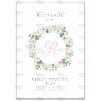 MMEZ CREAZIONI - AFFICHE NAISSANCE PERSONNALISEE INITIALE CHAMPETRE ROSE