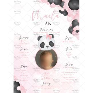 MMEZ CREAZIONI - AFFICHE ANNIVERSAIRE PERSONNALISE PANDA & NOEUD ROSE