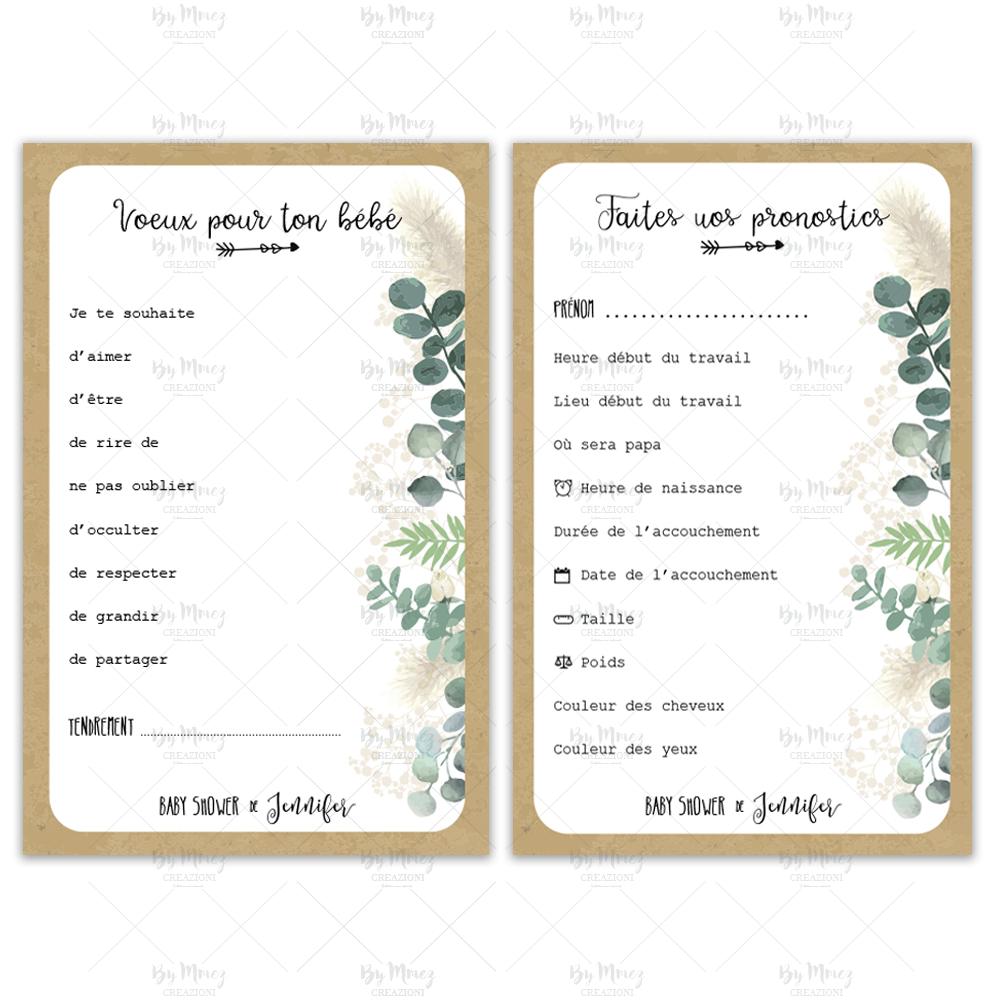 Jeu voeux Baby Shower personnalisée - Thème Eucalyptus - Mmez Creazioni