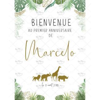 MMEZ CREAZIONI - AFFICHE BIENVENUE ANNIVERSAIRE PERSONNALISE JUNGLE TROPICAL CHIC