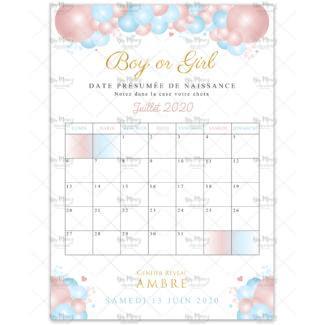 MMEZ CREAZIONI - AFFICHE GENDER REVEAL PERSONNALISE BOY OR GIRL - JEU CALENDRIER - JUILLET