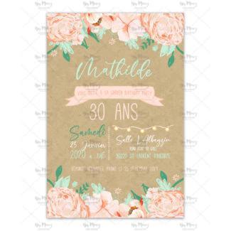 MMEZ CREAZIONI - INVITATION ANNIVERSAIRE PERSONNALISEE - KRAFT ET FLEURIE