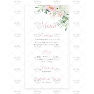 MMEZ CREAZIONI - MENU BAPTEME PERSONNALISE BOUQUET FLEURIE