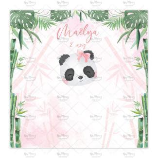 MMEZ CREAZIONI - AFFICHE ANNIVERSAIRE BIENVENUE PERSONNALISEE PANDA TROPICAL & NOEUD ROSE