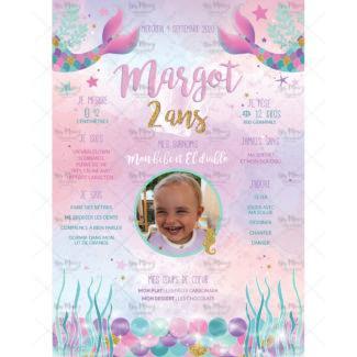 MMEZ CREAZIONI - AFFICHE ANNIVERSAIRE PERSONNALISEE SIRENE ET MER ROSE - MERMAID