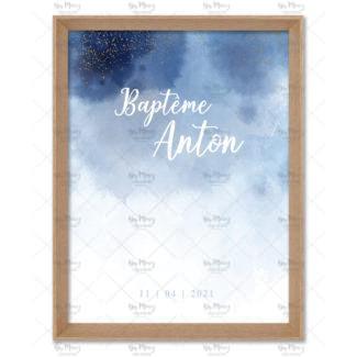 MMEZ CREAZIONI - AFFICHE BAPTEME BIENVENUE PERSONNALISE AQUARELLE BLEU MARINE & OR - 1