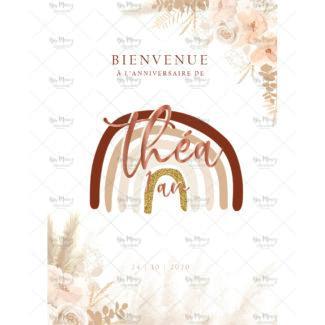 MMEZ CREAZIONI - AFFICHE BIENVENUE ANNIVERSAIRE PERSONNALISE ARC EN CIEL & FLEURS SECHEES