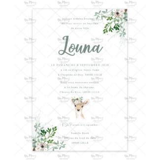 Invitation Anniversaire - Thème Biche & Fleuries Rose - Mmez Creazioni