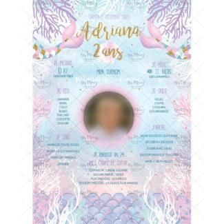 MMEZ CREAZIONI - AFFICHE ANNIVERSAIRE PERSONNALISEE SIRENE PASTEL - MERMAID