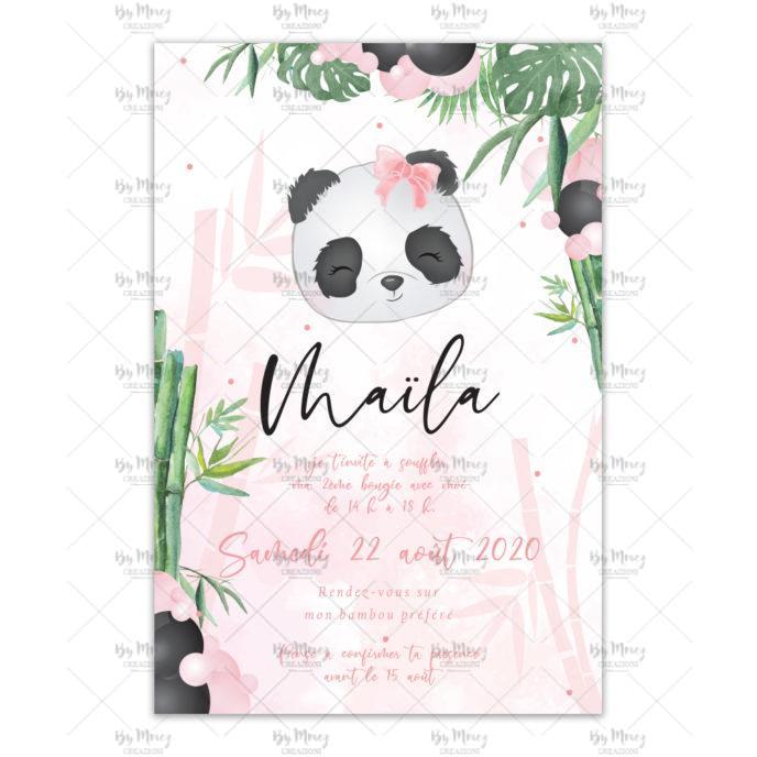 Invitation Fête d'anniversaire de la Cute Panda Florale Rose