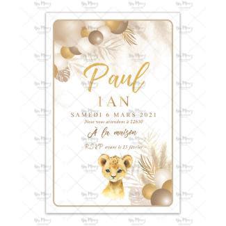 Invitation anniversaire personnalisée - Thème Lionceau & Pampas