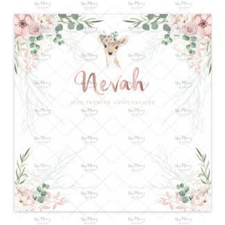 MMEZ CREAZIONI - AFFICHE ANNIVERSAIRE BIENVENUE PERSONNALISEE BICHE & FORET ROSE GOLD