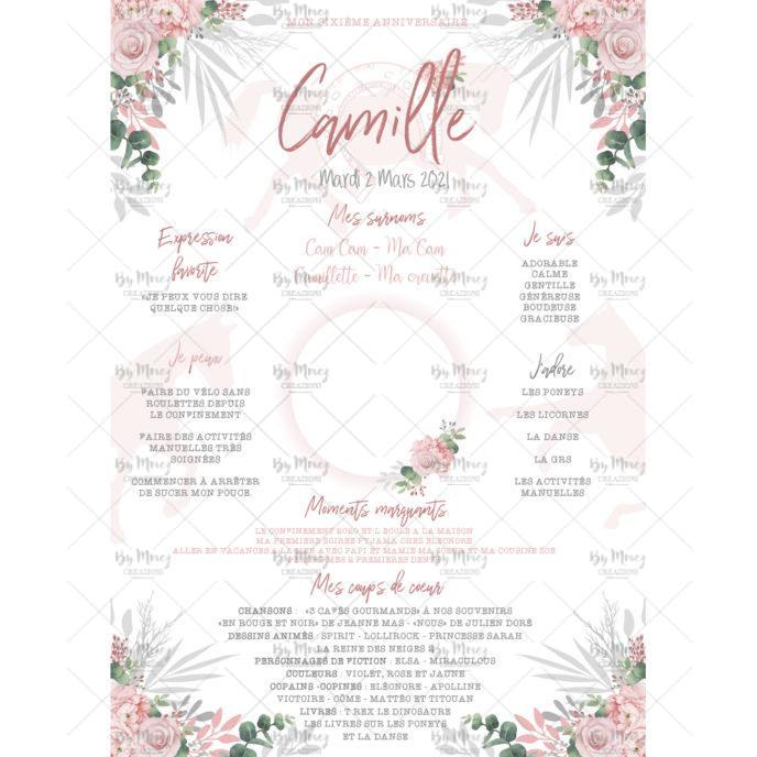 Affiche anniversaire personnalisée - Thème Cheval bohême rose