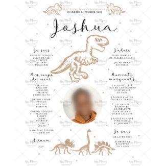 Affiche anniversaire personnalisée - Thème Dino white