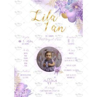 MMEZ CREAZIONI - AFFICHE ANNIVERSAIRE PERSONNALISEE FLEURIES LILAS