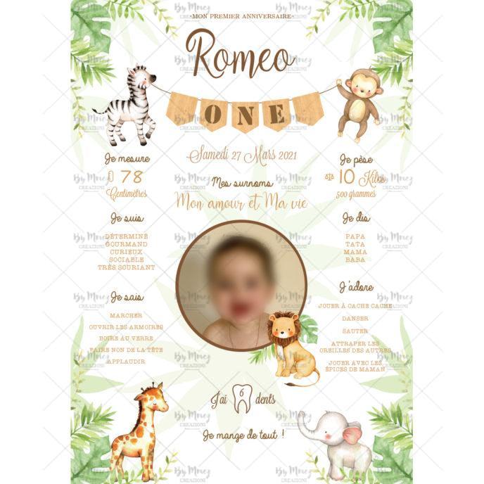 Affiche anniversaire personnalisée - Thème Les animaux de la jungle