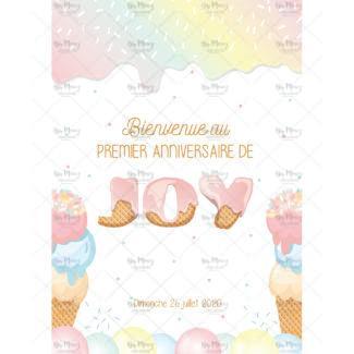 MMEZ CREAZIONI - AFFICHE BIENVENUE ANNIVERSAIRE PERSONNALISE ICE CREAM PASTEL