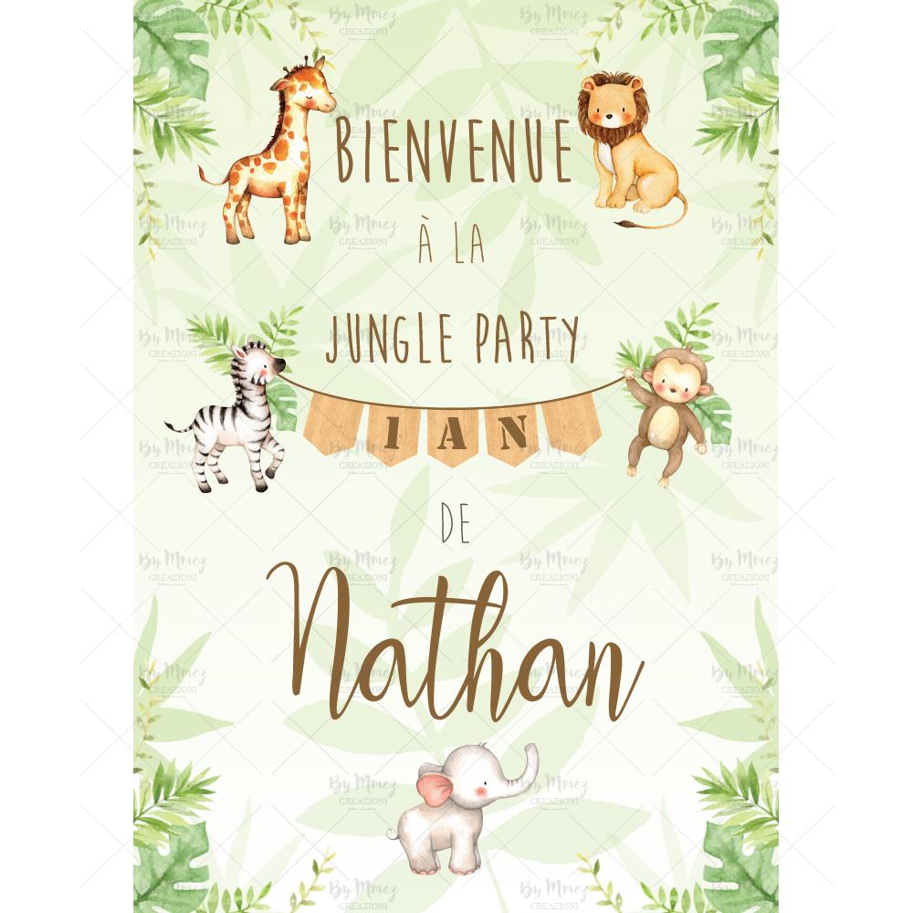 Affiche bienvenue anniversaire personnalisée - Thème Les animaux de la  Jungle - Mmez Creazioni