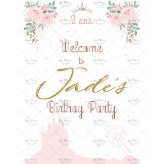 MMEZ CREAZIONI - AFFICHE BIENVENUE ANNIVERSAIRE PERSONNALISE PRINCESSE ET FLEURIE