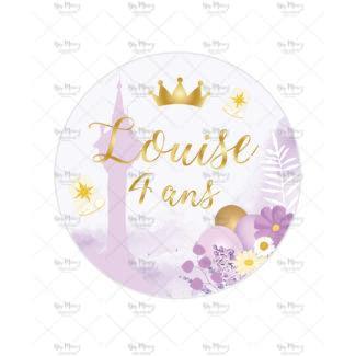 MMEZ CREAZIONI - STICKER MACARON ETIQUETTE AUTOCOLLANTE ANNIVERSAIRE PERSONNALISE COURONNE PRINCESSE & VIOLET