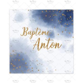 MMEZ CREAZIONI - FAIRE PART - INVITATION BAPTEME PERSONNALISE AQUARELLE BLEU MARINE & OR - 1