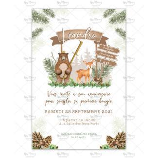 MMEZ CREAZIONI - INVITATION ANNIVERSAIRE PERSONNALISEE - WOODLAND & SAPIN