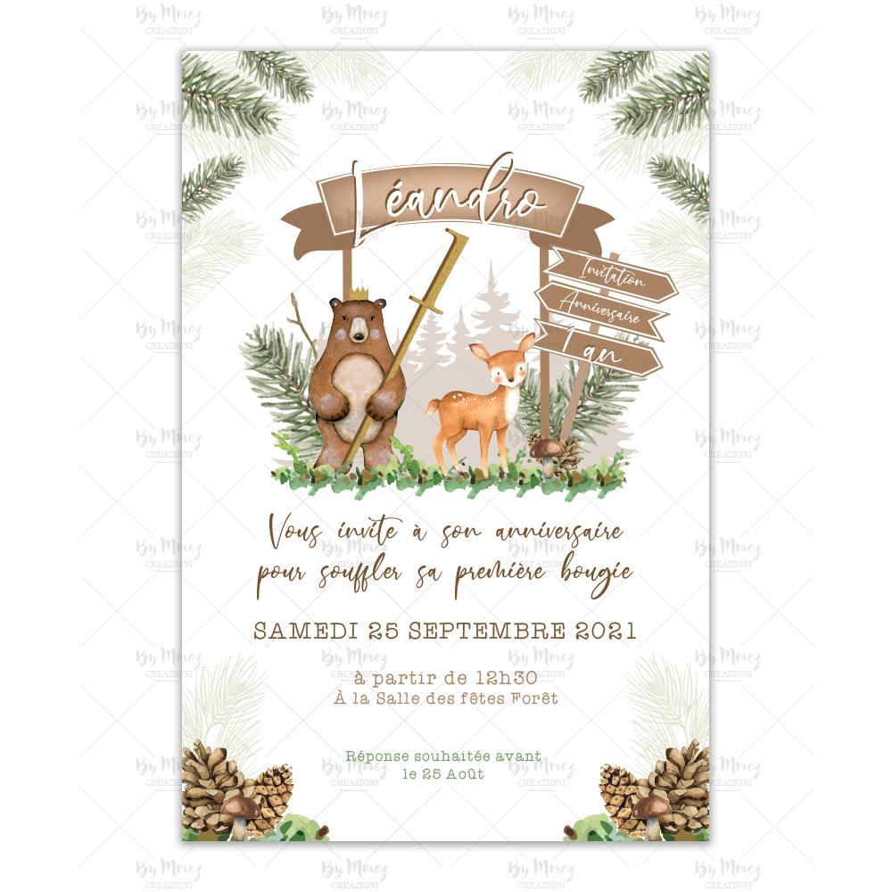 Carte d'invitation anniversaire enfant Animaux de la forêt - Fête