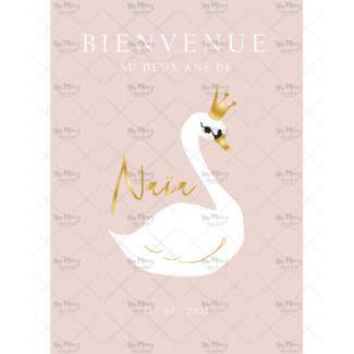 MMEZ CREAZIONI - AFFICHE BIENVENUE ANNIVERSAIRE PERSONNALISE CYGNE & ROSE