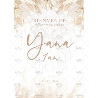 MMEZ CREAZIONI - AFFICHE BIENVENUE ANNIVERSAIRE PERSONNALISE MACRAME & FLEURS SECHEES WHITE