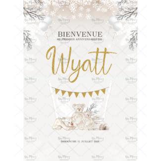 MMEZ CREAZIONI - AFFICHE BIENVENUE ANNIVERSAIRE PERSONNALISE OURS POLAIRE & NEIGE