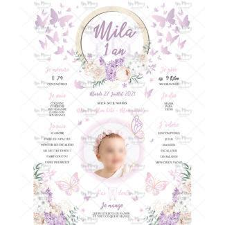 MMEZ CREAZIONI - AFFICHE ANNIVERSAIRE PERSONNALISEE PAPILLON & LILAS