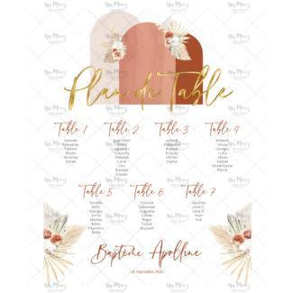 MMEZ CREAZIONI - AFFICHE BAPTEME PLAN DE TABLE PERSONNALISE AQUARELLE BOHO & TERRACOTTA