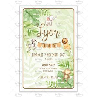 MMEZ CREAZIONI - INVITATION ANNIVERSAIRE PERSONNALISEE - LES ANIMAUX DE LA JUNGLE