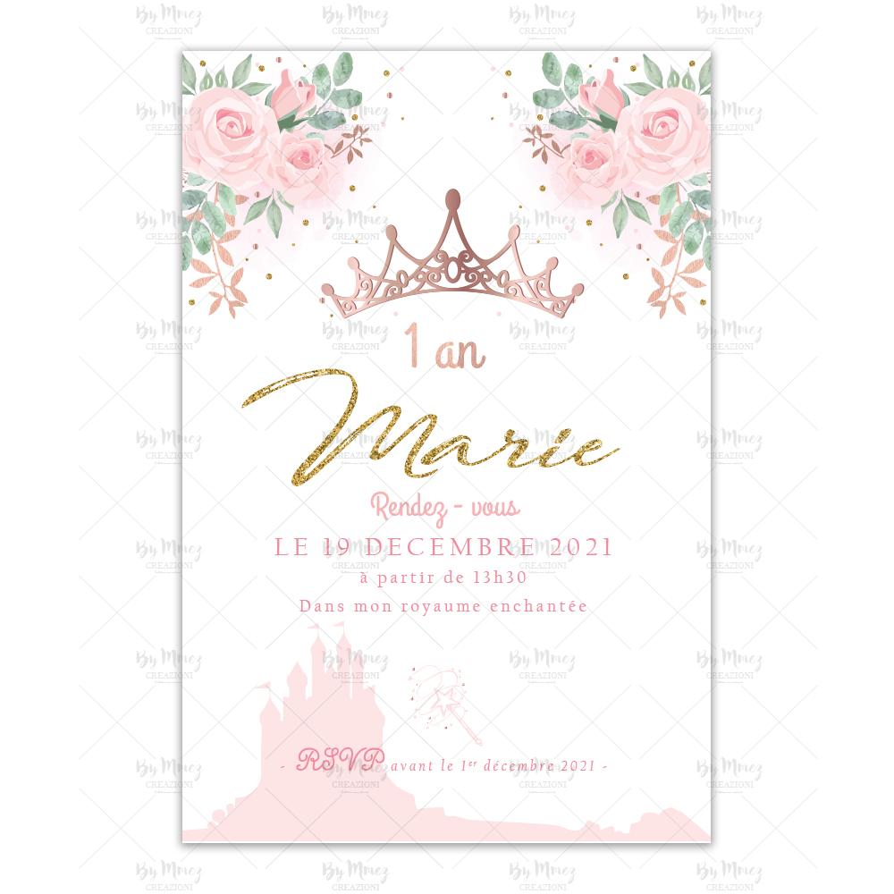 Invitation Anniversaire - Thème Princesse et Fleurie - Mmez Creazioni