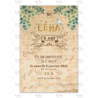 MMEZ CREAZIONI - INVITATION ANNIVERSAIRE PERSONNALISEE - SORCIER PARCHEMIN & EUCALYPTUS - HARRY POTTER