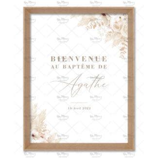 MMEZ CREAZIONI - AFFICHE BAPTEME BIENVENUE PERSONNALISE FLEURIES & LIN - 1