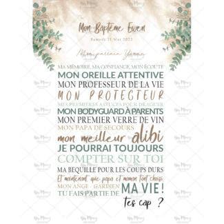 MMEZ CREAZIONI - AFFICHE BAPTEME PARRAIN - MARRAINE PERSONNALISE PAMPAS & EUCALYPTUS - 1