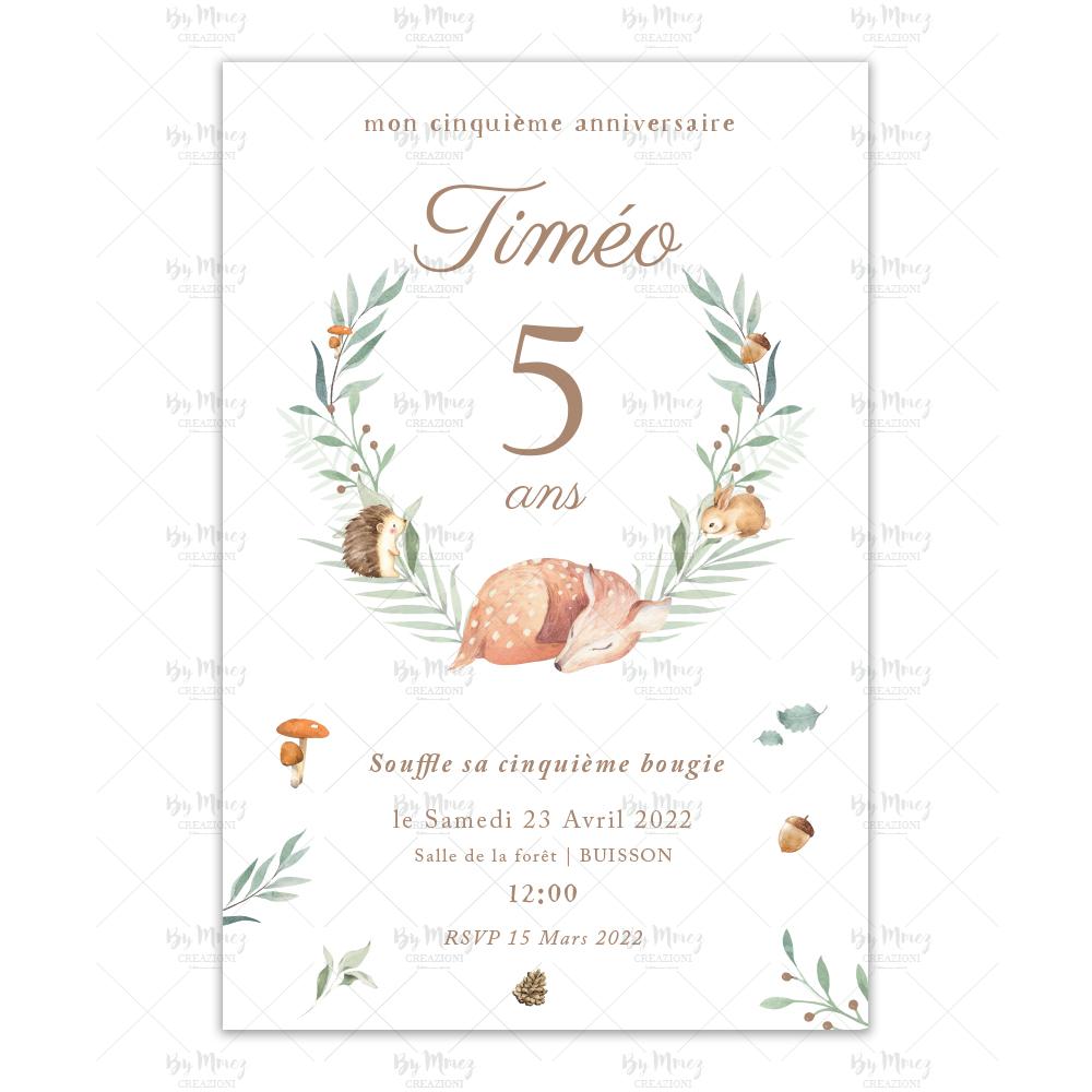 Invitation anniversaire enfant au thème forêt avec son renard et