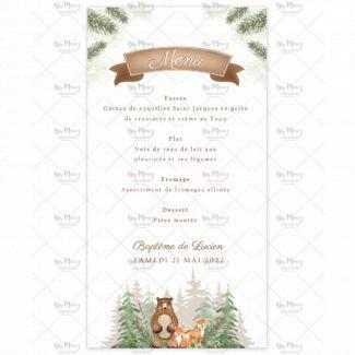 MMEZ CREAZIONI - MENU BAPTEME PERSONNALISE WOODLAND & SAPIN