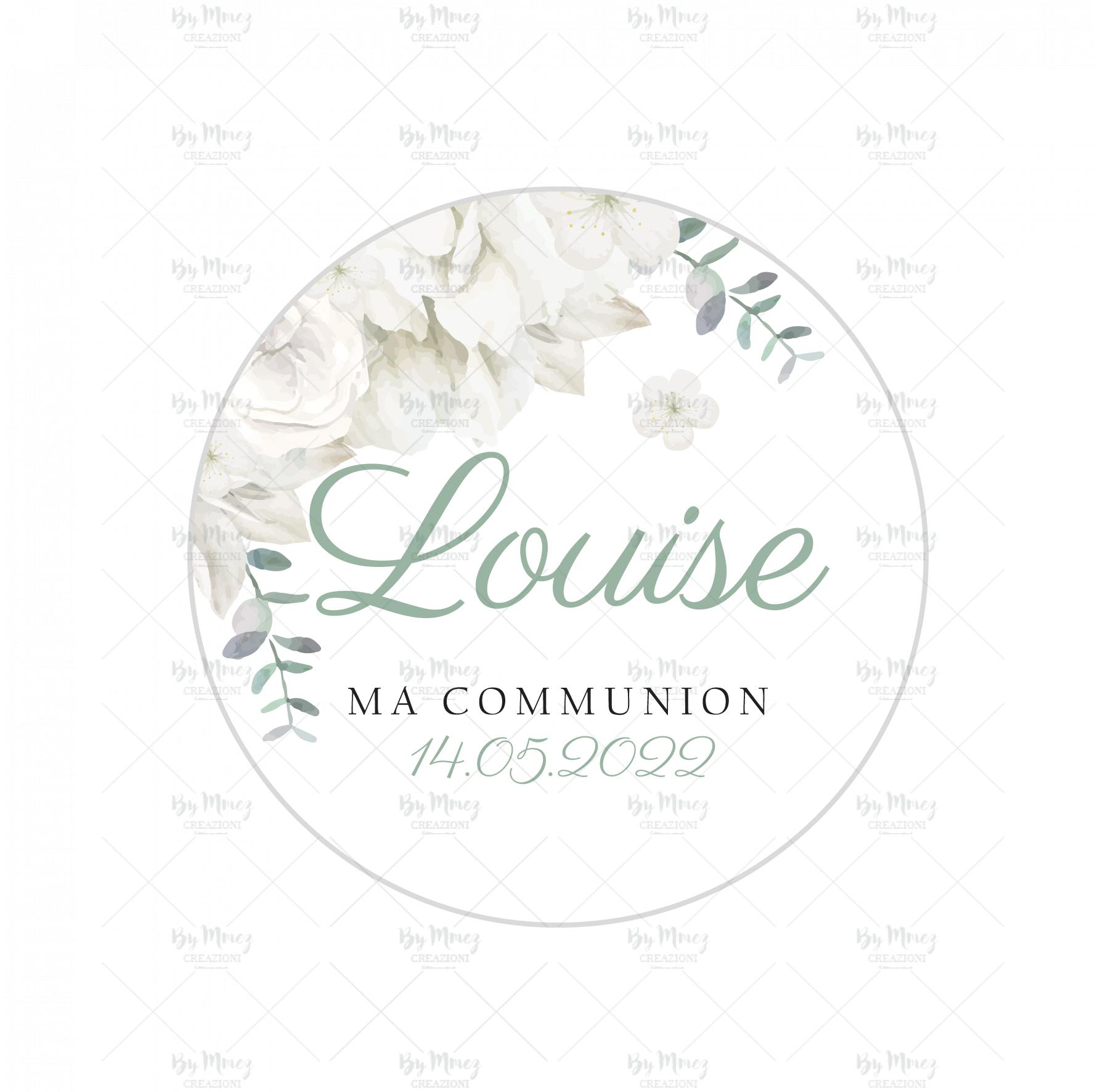 Étiquette autocollante / Stickers Communion - Thème Pureté & Fleuries -  Mmez Creazioni