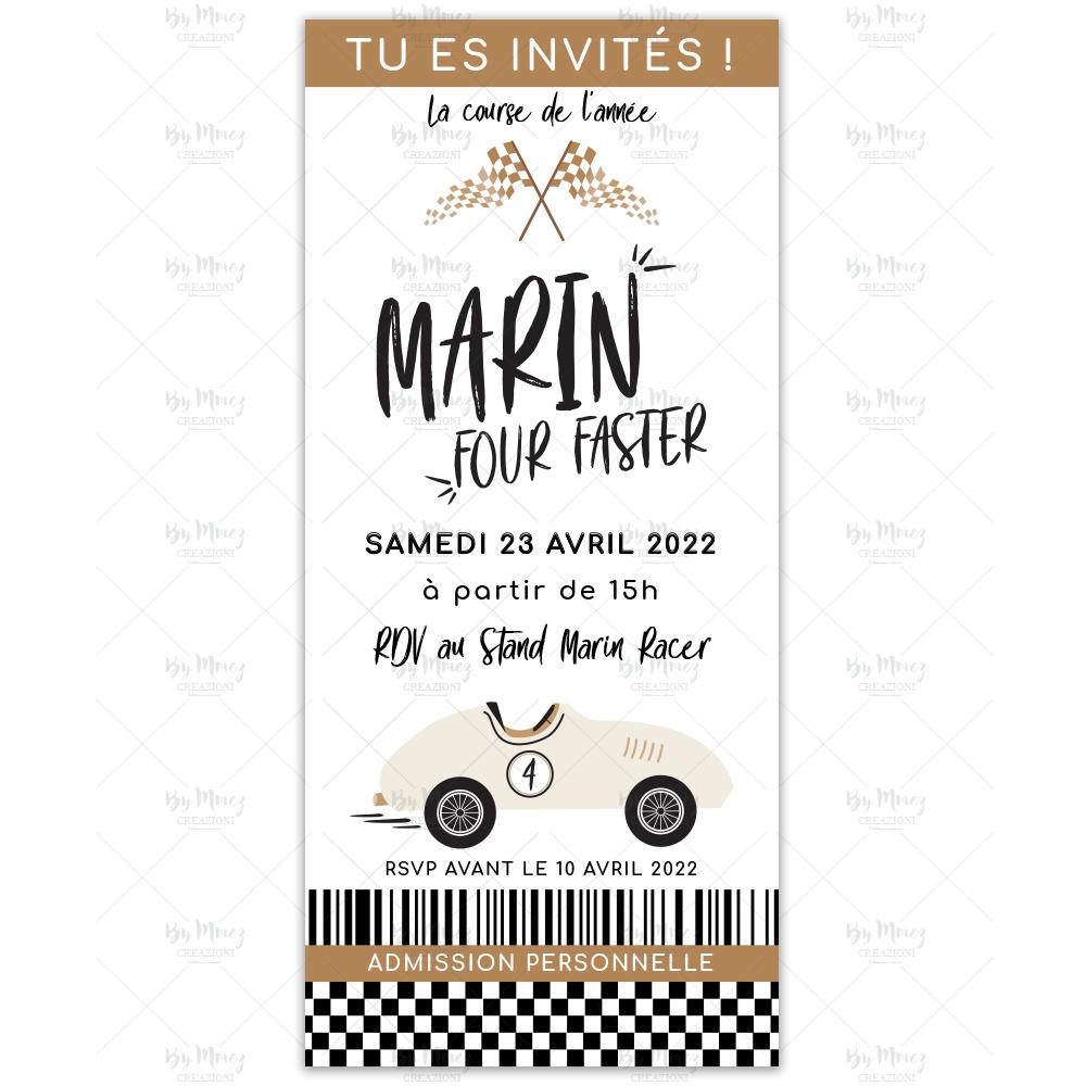 Invitation Anniversaire - Thème Voiture & Damier - Mmez Creazioni