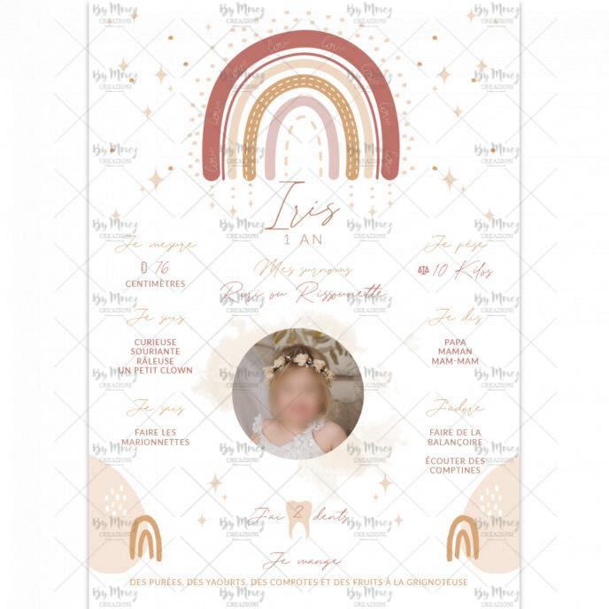 Affiche anniversaire personnalisée - Thème Arc en ciel & Boho