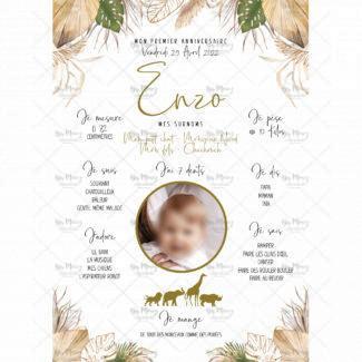 MMEZ CREAZIONI - AFFICHE BAPTEME PERSONNALISEE SAVANE TROPICAL CHIC